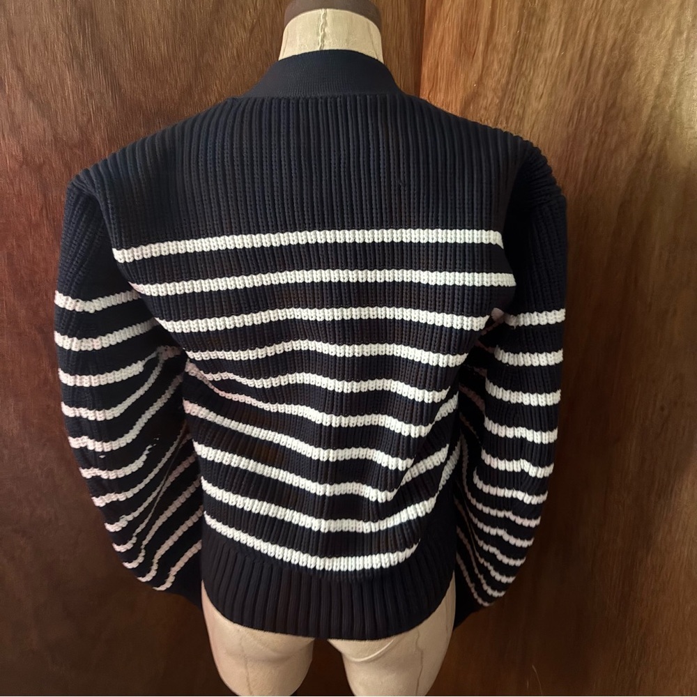 SACAI sz 1 S Thick Knit Horizontal Stripe Cardigan Sweater Navy Blue White - Picture 6 of 16